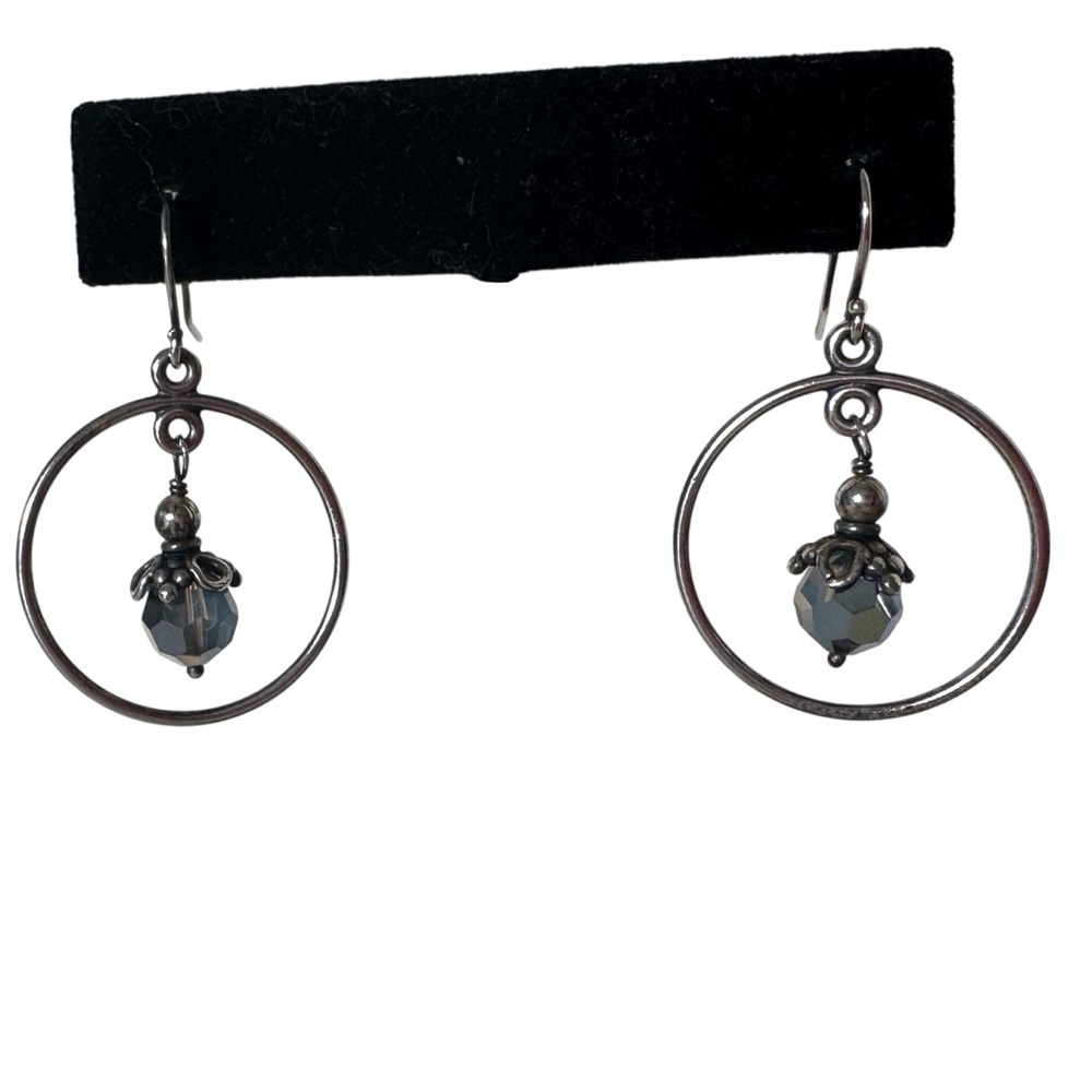 925 Sterling Silver Hoop Handmade Earrings with Swarovski Crystal Drop NEW